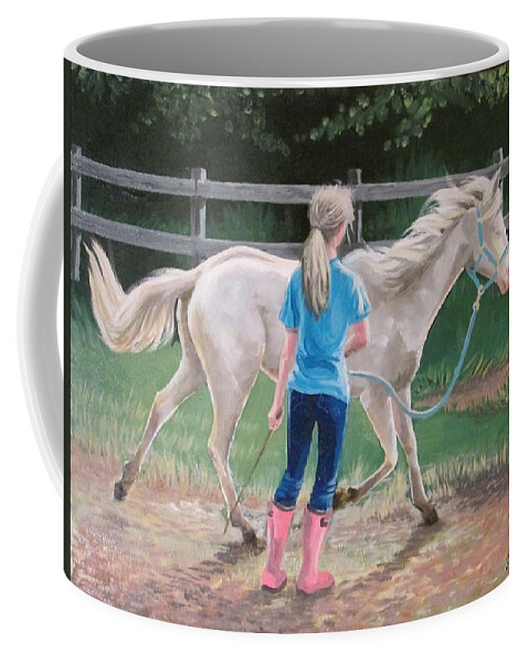 Horse Coffee Mug featuring the painting Madyson Training Artex by Donald Presnell