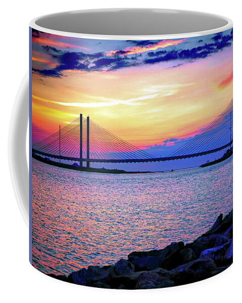 Indian River Inlet Coffee Mug featuring the photograph Magenta Morning at Indian River Bridge by Bill Swartwout