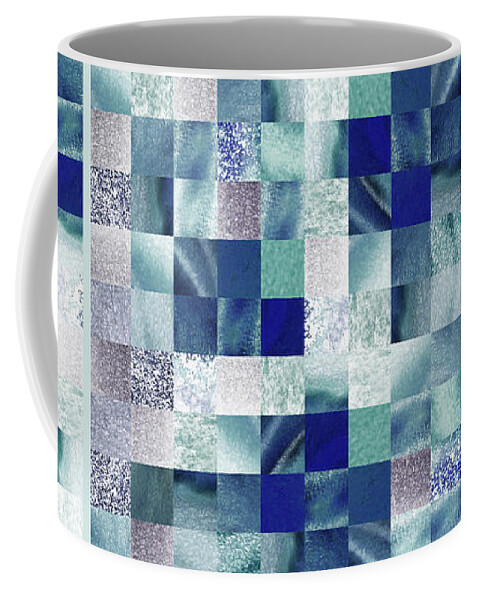 Quilt Coffee Mug featuring the painting Magic Blues Watercolor Squares Art Mosaic Quilt by Irina Sztukowski