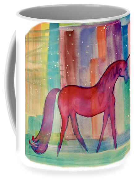 Unicorn Coffee Mug featuring the painting Magical Unicorn of Love by Sandy Rakowitz
