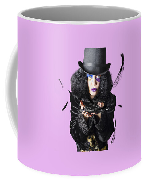 Magician Coffee Mug featuring the photograph Magician blowing feathers by Jorgo Photography