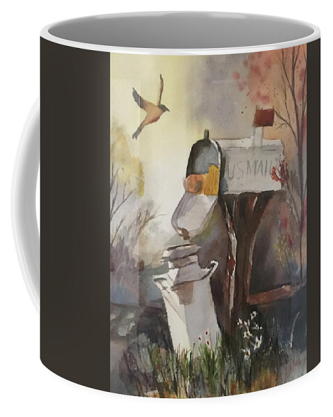 Mailbox Coffee Mug featuring the painting Mails here by Bonnie Peacher