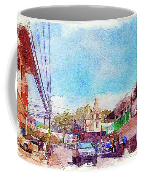 Small Town Coffee Mug featuring the mixed media Main Street Boquete Panama by Tatiana Travelways