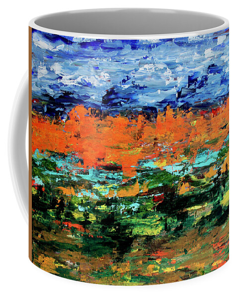 Abstract Coffee Mug featuring the painting Majestic Mountains 1 by Teresa Moerer