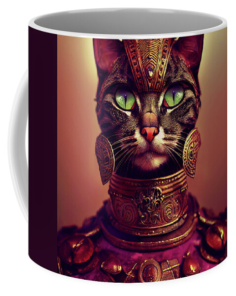 Tabby Cats Coffee Mug featuring the digital art Malaya the Tabby Cat Warrior by Peggy Collins
