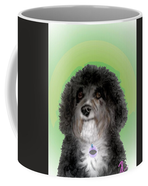 Malcolm Cockapoo Cute Picture Dog Curly Dog Black Dog Pencil Sketch Mixed Media Digitally Enhanced. Coffee Mug featuring the mixed media Malcolm poses by Pamela Calhoun