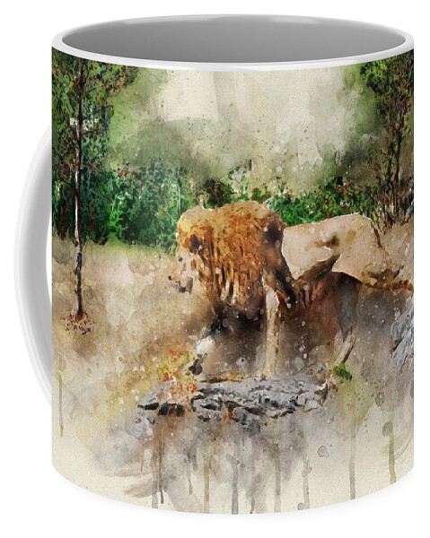 Lion Coffee Mug featuring the digital art Male lion by Geir Rosset