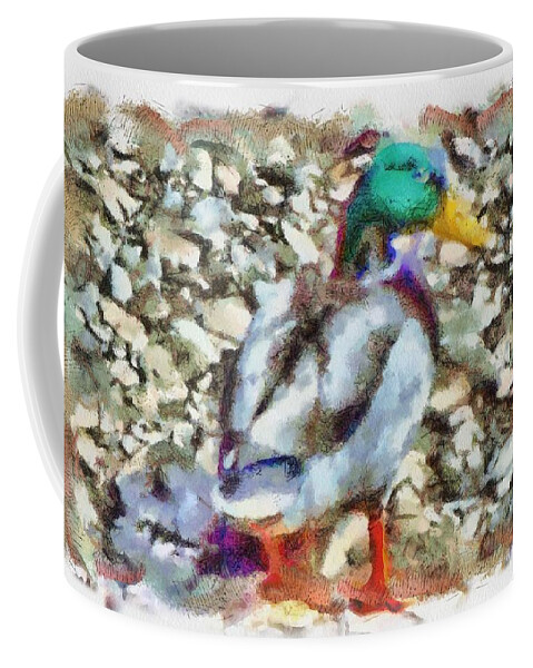 Mallard Coffee Mug featuring the mixed media Male Mallard Duck by Christopher Reed