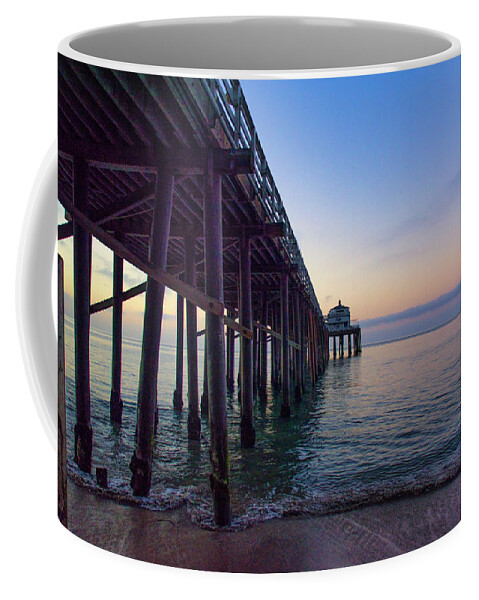 Beach Sunrise Coffee Mug featuring the photograph Malibu Pier at Dawn by Matthew DeGrushe