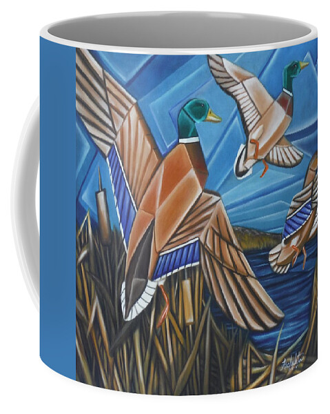 Mallard Ducks Coffee Mug featuring the painting Heading South for the Winter by Ruben Archuleta - Art Gallery