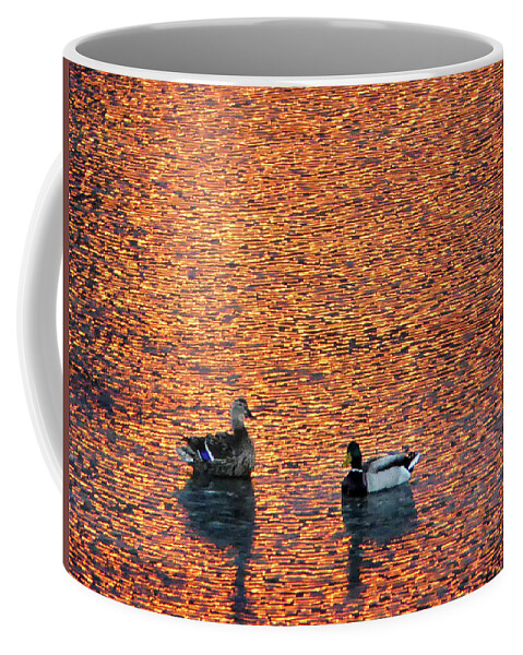 River Coffee Mug featuring the photograph Mallards on Danvers River at Sunset by Scott Hufford
