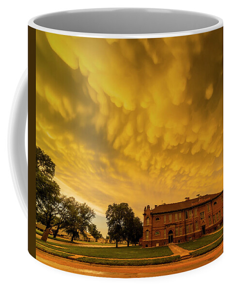 Clouds Coffee Mug featuring the photograph Mammatus Clouds over Chester School Building by Art Whitton