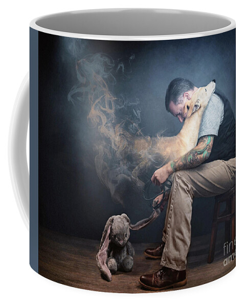Say Coffee Mug featuring the photograph Man saying Goodbye to his dog by Travis Patenaude