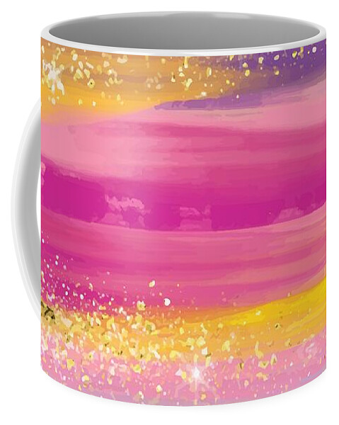 Watercolor Coffee Mug featuring the digital art Manalu - Artistic Abstract Purple Gold Glitter Watercolor Painting Digital Art by Sambel Pedes