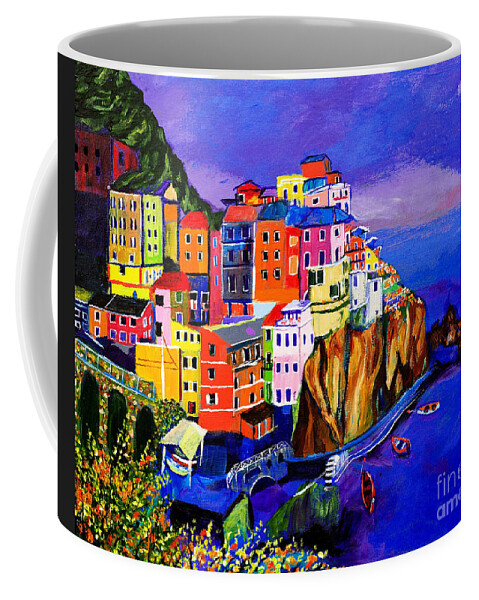 Italy Coffee Mug featuring the painting Manarola Cinque Terre by Art by Danielle