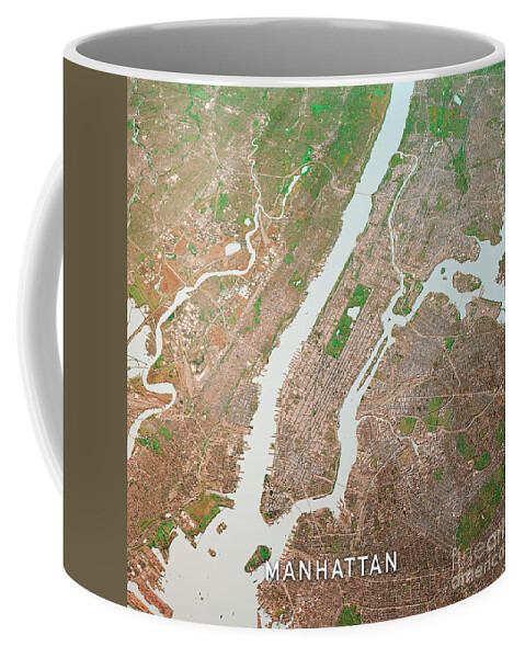 Manhattan Coffee Mug featuring the digital art Manhattan New York 3D Render Map Color Top View Apr 2019 by Frank Ramspott
