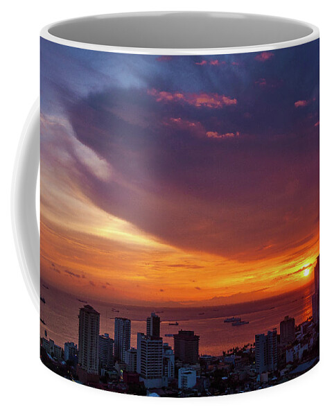 Philippines Coffee Mug featuring the photograph Manila Sunset Cityscape by Arj Munoz