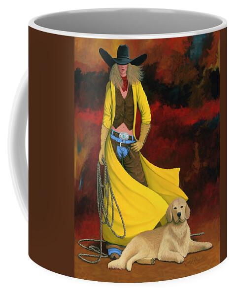 Cowgirl Girl And Dog Coffee Mug featuring the painting Man's Best Friend by Lance Headlee