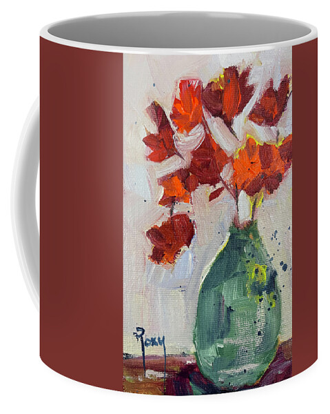Maple Leaves Coffee Mug featuring the painting Maple Leaves in a Vase by Roxy Rich