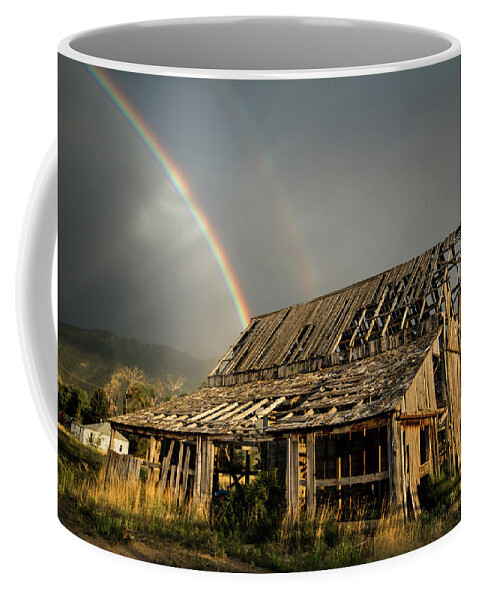 Barn Coffee Mug featuring the photograph Mapleton Barn Rainbow by Wesley Aston