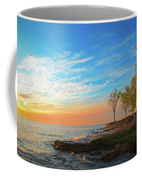 Marblehead Lighthouse Sunrise Panorama Coffee Mug featuring the painting Marblehead Sunrise Painting by Dan Sproul