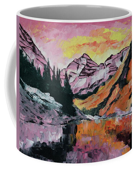 Landscape Coffee Mug featuring the painting Maroon Bells in Autumn by Mark Ross