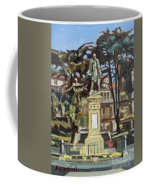 Square Coffee Mug featuring the painting Marquees de Amboage Statue and Plaza Ferrol Galicia Spain by Pablo Avanzini