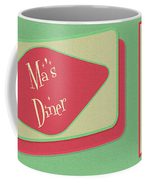 Retro Coffee Mug featuring the digital art Ma's Diner 1950s design by David Smith