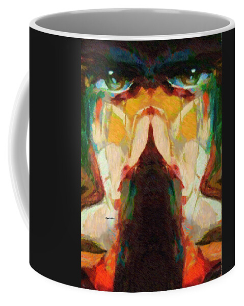 Abstract Coffee Mug featuring the painting Mask is it? by Rafael Salazar