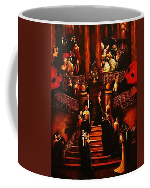 Redmask Coffee Mug featuring the painting Masquerade Ball by Dalgis Edelson