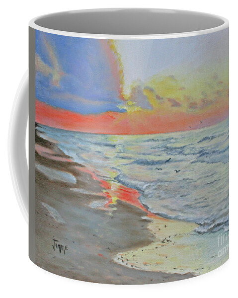 Matagorda Coffee Mug featuring the painting Matagorda Beach Sunrise by Jimmie Bartlett