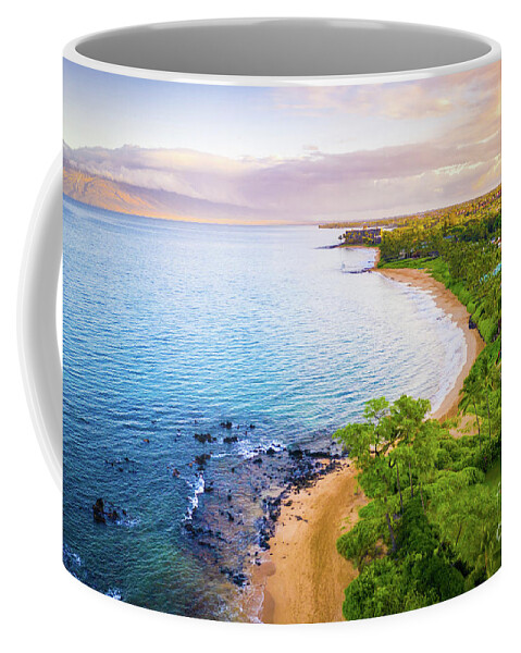 America Coffee Mug featuring the photograph Maui Hawaii Aerial Photo of Keawakapu Beach Sunrise by Paul Velgos