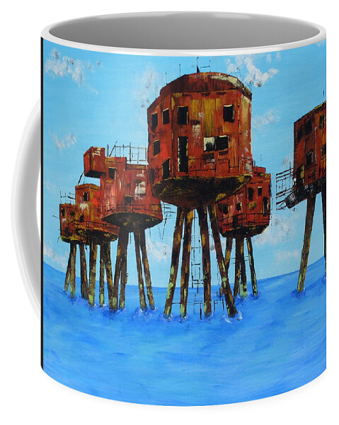 Maunsells Forts Coffee Mug featuring the painting Maunsells Red Sands Fort by Brent Knippel