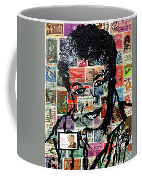 African Mask Coffee Mug featuring the mixed media Maya Angelou by Everett Spruill