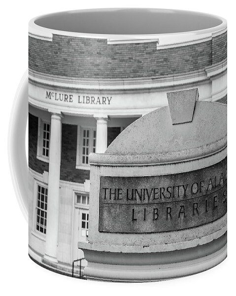 Alabama Coffee Mug featuring the photograph Mclury library University of Alabama Black and White by John McGraw