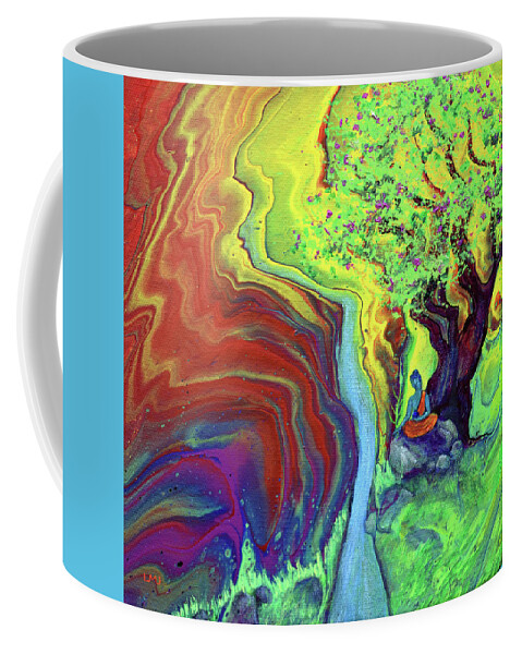 Medicine Buddha Coffee Mug featuring the painting Medicine Buddha Across the Stream of Consciousness by Laura Iverson