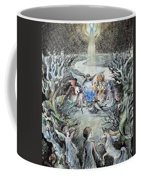 Surrealism Coffee Mug featuring the drawing Meeting with the Guides by Valentina Plishchina