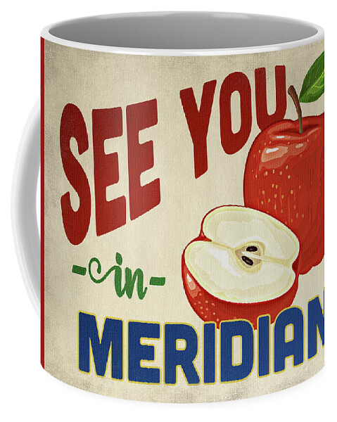 Meridian Coffee Mug featuring the digital art Meridian Idaho Apple - Vintage by Flo Karp