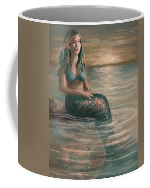 Mermaid Coffee Mug featuring the digital art Mermaid Morning Song by Larry Whitler