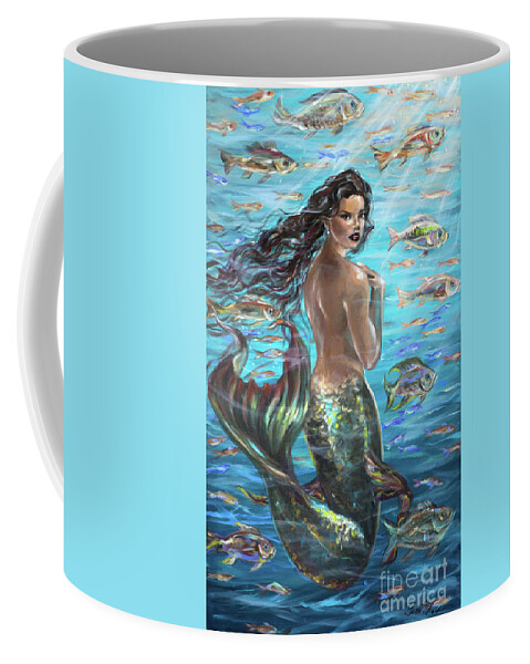 Mermaids Coffee Mug featuring the painting Mermaid Turning Away by Linda Olsen