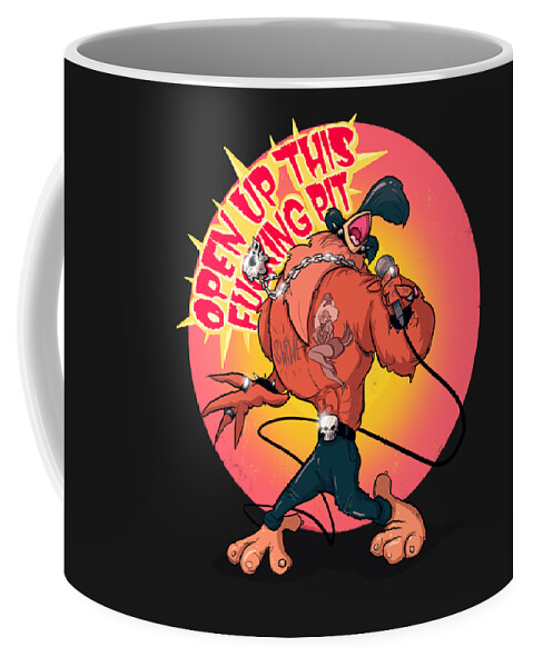 Rock Coffee Mug featuring the drawing Metal Rooster by Ludwig Van Bacon