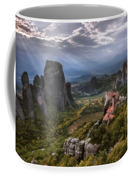 Kalambaka Coffee Mug featuring the photograph Meteora Drama by Elias Pentikis