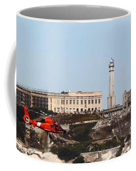 Rescue Helicopter Coffee Mug featuring the photograph MH-65 D/E Dolphin in Action in SF Bay by fototaker Tony