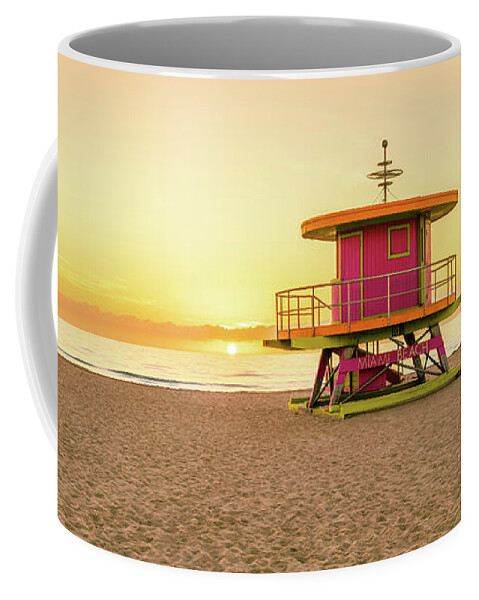 2022 Coffee Mug featuring the photograph Miami Beach 10th Sreet Lifeguard Tower at Sunrise Photo by Paul Velgos