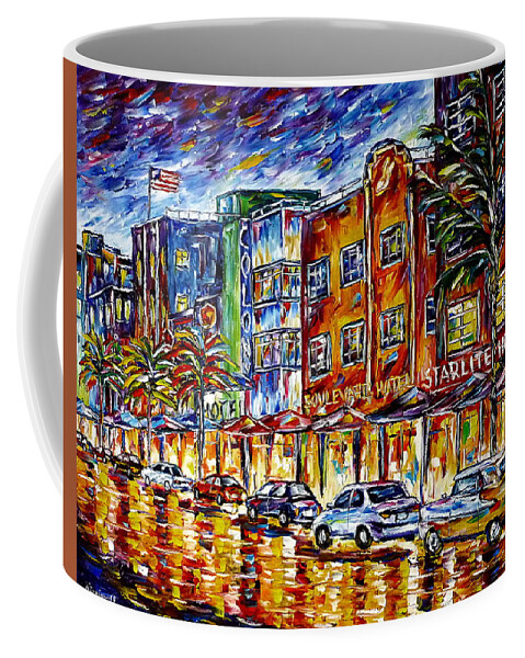 I Love Miami Coffee Mug featuring the painting Miami Beach by Mirek Kuzniar