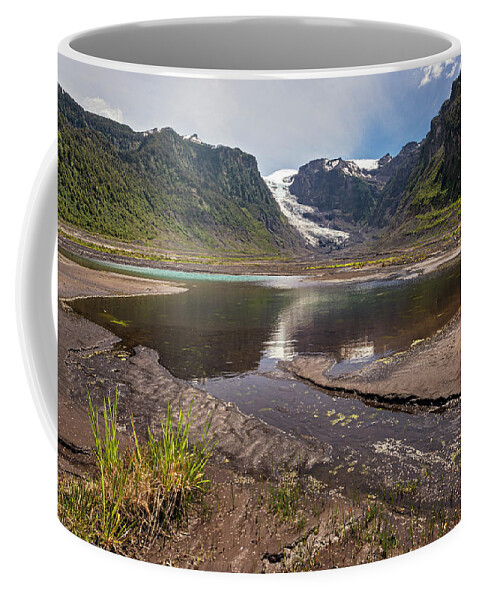 Chile Coffee Mug featuring the photograph Michinmahuida glacier with pond reflexion by Henri Leduc