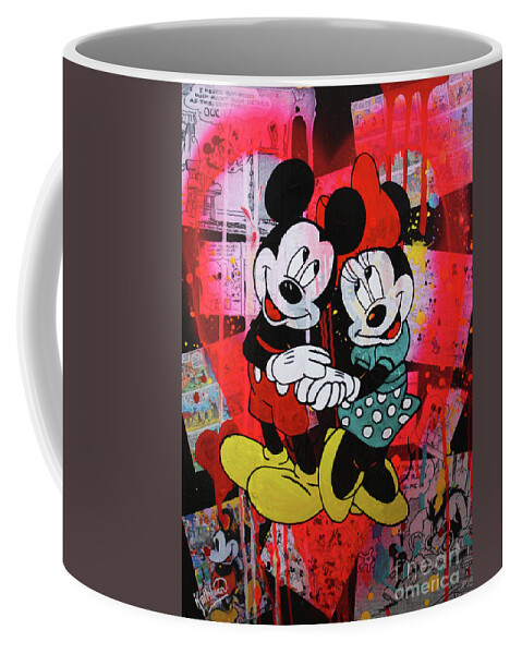 Mickey and Minnie Mouse Pink Heart Coffee Mug by Kathleen Artist