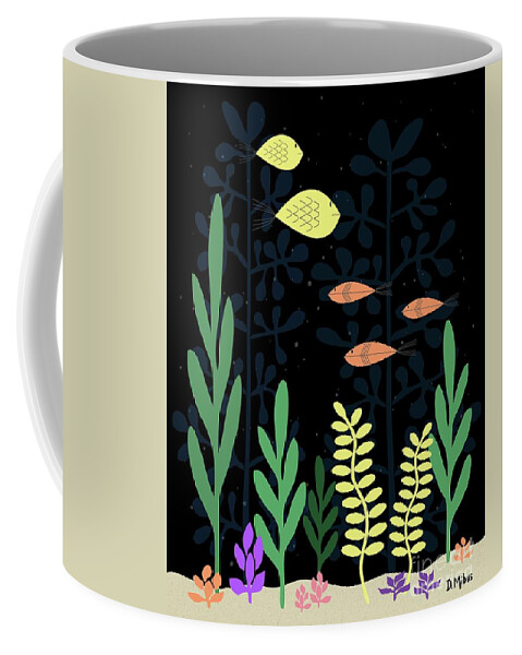 Mid Century Fish Coffee Mug featuring the digital art Mid Century Aquarium Black by Donna Mibus