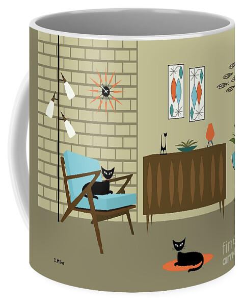 Z Chair Coffee Mug featuring the digital art Mid Century Blue Z Chair Room by Donna Mibus