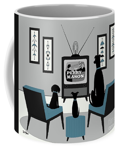 Black Dogs Coffee Mug featuring the digital art Mid Century Dogs Watch Perry Mason by Donna Mibus